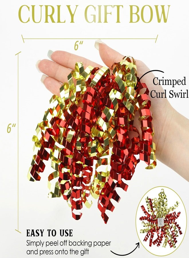 MEEDEE 6 Inch Red and Gold Self-Adhesive Christmas Bows, Crimped Curly Ribbon Gift Bows for Gift Wrapping Paper, Bags, and Boxes – Holiday, Everyday, and All-Occasion Decorations (12 Count) - Image 2